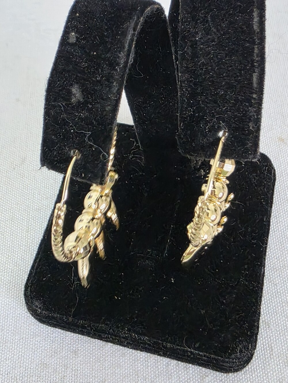 Boho Diamond Cut Gold Filled Hoop Earrings with Dangle Elephant Charms - Picture 5 of 8